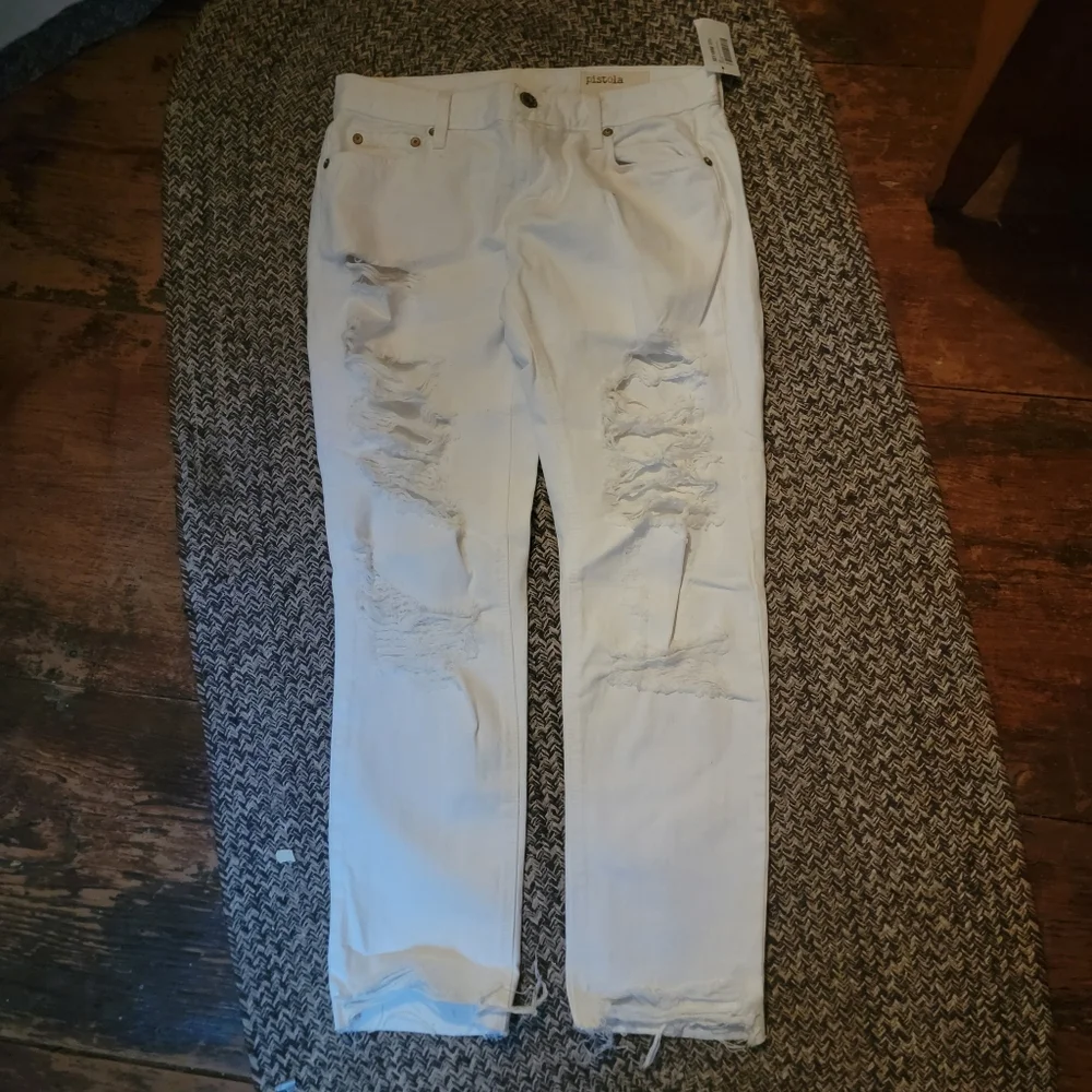 Pistola Remi Destroyed Raw Hem Boyfriend Jean cropped White Destructed Ripped